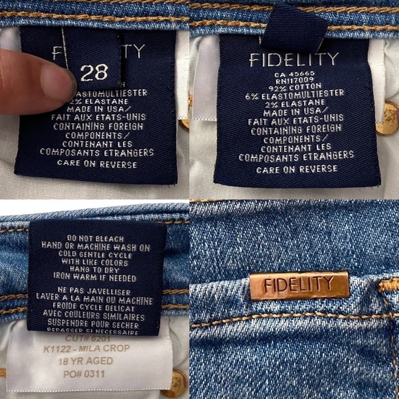 Fidelity Denim Mila Crop Distressed Stretch Skinny Leg Cropped Mid Rise Jeans 28 - Picture 3 of 16
